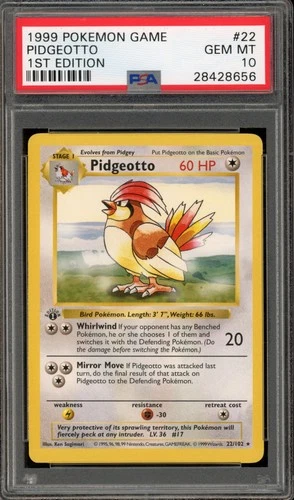 Pokemon Pidgeotto Base Set Shadowless 1st Edition Rare #22 PSA 10 Gem Mint