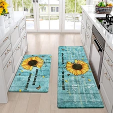 2 PCS 18x30" 18x48" Sunflower Kitchen Rugs Set Anti-Fatigue Mats Blue
