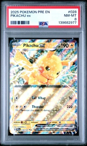 2025 POKEMON PRE EN-PRISMATIC EVOLUTIONS #028 PIKACHU EX PSA 8