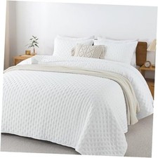 King Size Quilt Bedding Set 106x96 Inch , 3 Pieces King 106 96 in White