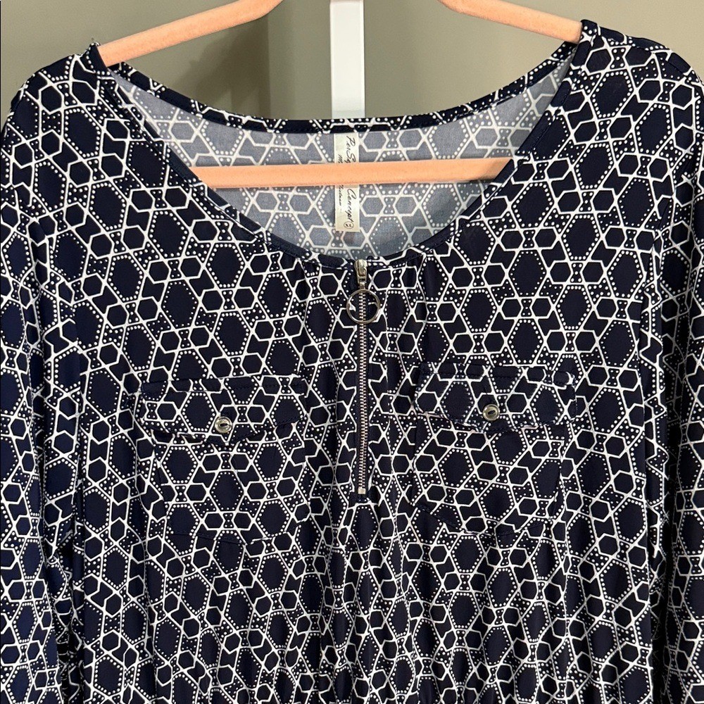 Perseption Concepts Navy Geometic Patterned Dress… - image 4