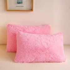 Faux Fur Throw Pillow Cases, Plush Shaggy 26" x 20" Pack of 2 Light Pink
