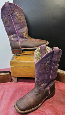 Laredo 5657 Brown Purple Leather Western Cowgirl Cowboy Boots Womens Sz  6M US