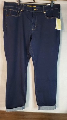 New Michael kors women s Jeans Size 16 High Rise Izzy Skinny Mid Rise Navy Blue 