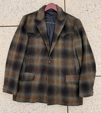 Vtg Pioneer Wear Albuquerque Western Brown Shadow Plaid Wool Jacket Coat 44