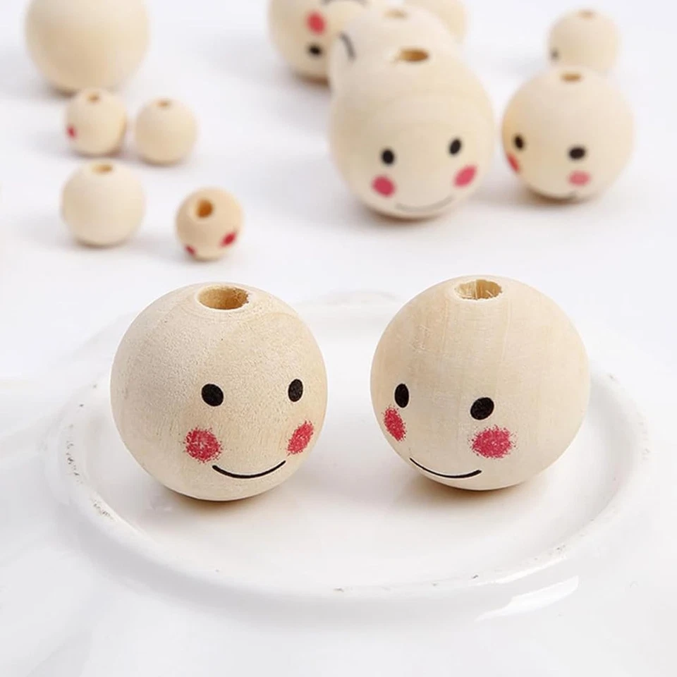 50 Stück Set Holzperlen Mit Gesicht 10/20/25mm Holzkugeln Holzköpfe Mit Gesicht - Bild 4 von 4