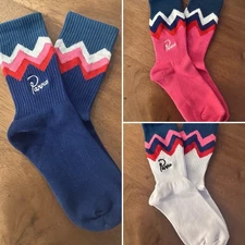 🅿️ PARRA 3-Pack Unisex Crew Socks • White/Pink/Blue • Size Large • BNWT!