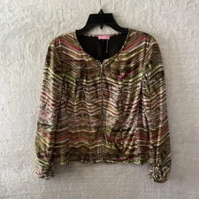 Basler Womans Full Zip Jacket Multicolor Small Geometric Long Sleeve Round Neck