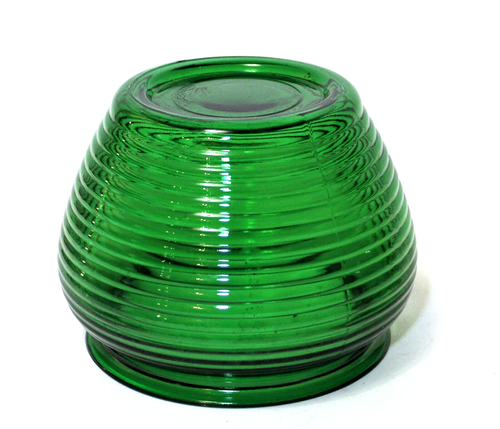 Vintage Planter Bowl Vase Green Glass Ribbed with Floral Frog - Picture 6 of 12