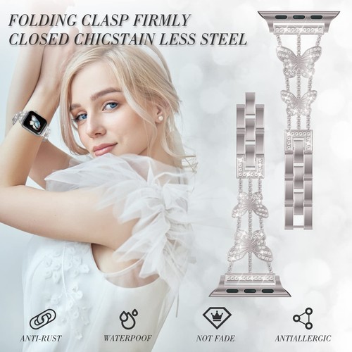 Bling Diamond Butterfly Metal iWatch Band Case For iWatch Series 10 9 5 1 Ultra - Picture 5 of 46