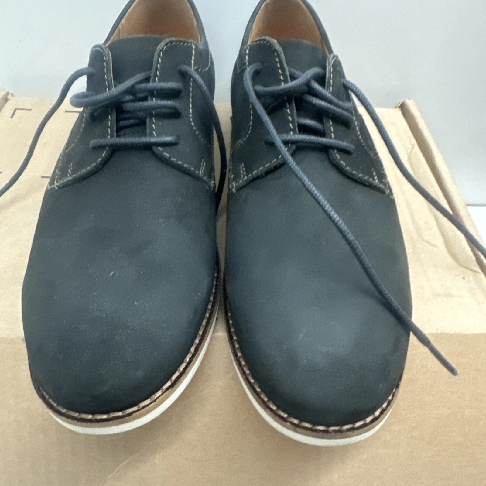 Oxford Clarks Raharto Vibe blu nabuk punta cappuccio suola bianca uomo 7 5