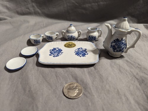 Andrea by Sadek Miniature Tea Set, 10 Piece, Blue And White Floral - PRE-OWNED - Picture 2 of 15