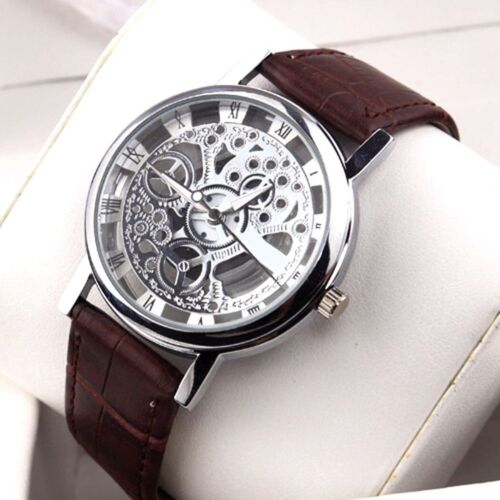 Luxury Men's-Women Fashion Skeleton Quartz Mechanical Look Stainless Steel Watch - Afbeelding 1 van 6