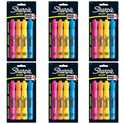 Pack of (6) New Sharpie Accent Tank-Style Highlighters, 4 Colored Highlighters