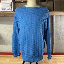 Vtg Crew Knit Pullover Sweater Men’s XL Made In USA Blue 100% Cotton