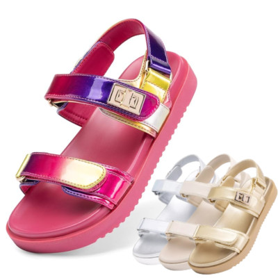 Girls Kids Hook & Loop Slide Sandals Open Toe Two Strap Casual Sandals