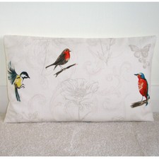 Image of 12x20 Oblong Birds Cushion Cover 20x12Bolster Robin Kingfisher Blue Tit Sparrow