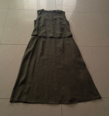 Riani Kleid Leinenkleid Maxikleid Gr.38 Grün Ärmellos 100% Leinen