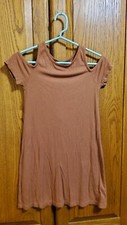 Forever 21 Small Ribbed Knit Dress Copper Brown Shoulders Out.