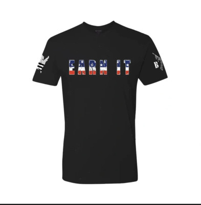 Mens Unisex Earn It T Shirt Patriotic USMC Veteran America Flag Large L