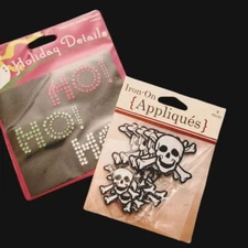 Lot of 2 Horizon Group USA Holiday Patches Ho! Ho! Ho! Rhinestone Skull Applique