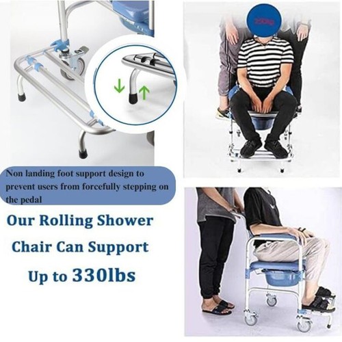 4in1 Bedside Commode Chair 150Kg Weight Capacity Mobile Shower wheelchair Toilet - Picture 6 of 9
