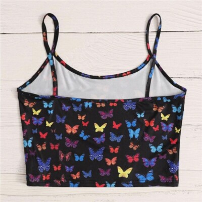 Koton Top Corto Con Stampa Farfalle Per Bambine - Maglietta Slim Fit Con Spalline Sottili