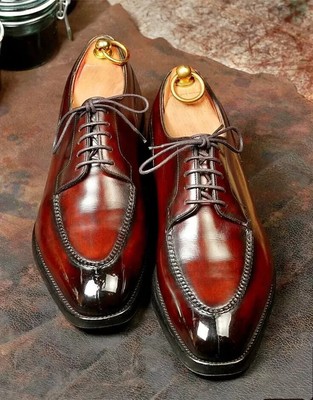 Handmade Derby Handcrafted Leather Shoe for Men Burgundy Leather For Men's Party