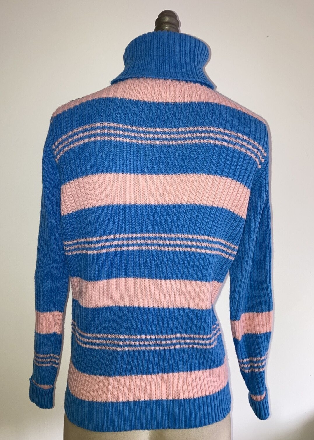 Vintage "Telsalda of London" 1970s Blue/Pink Striped Sweater, 36" Bust 4