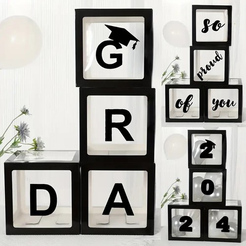 Graduation Decorations Party Supplies 4 Pcs Black Boxes GRAD 2024 (NO BALLOONS) - Picture 4 of 7