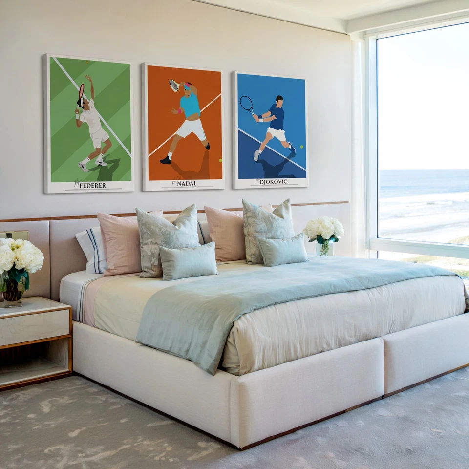 Juego de 3 arte de pared enmarcado de póster de tenis, Nadal Federer Djokovic, regalo de tenis 2023 Foto 4 de 4