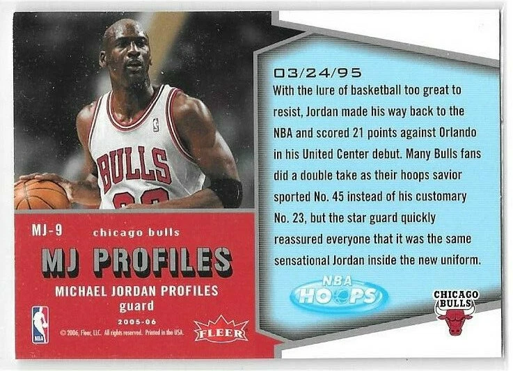 2005-06 Hoops MJ Profiles Insert #MJ9 MJ-9 Michael Jordan - Image 2 of 2