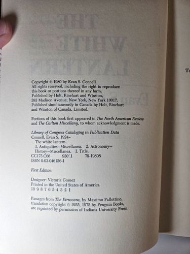 The White Lantern (Evan S. Connell, 1980 1st Edition HCDJ) EUC (library book) - Picture 8 of 8