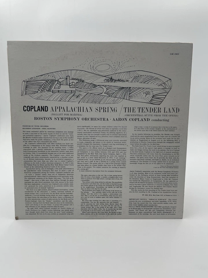 APPALACHIAN SPRING AARON COPLAND BOSTON SYMPHONY ORCHESTRA VINYL 12" LP VG+ Foto 2 de 4