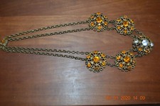 Victorian Necklace Orange and clear rhinestones MUST SEE