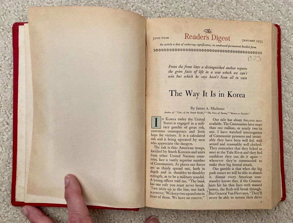 1953 Reader's Digest Bound Magazines 62 Jan Feb Mar Red Book Korea War Russia - Image 2 of 4