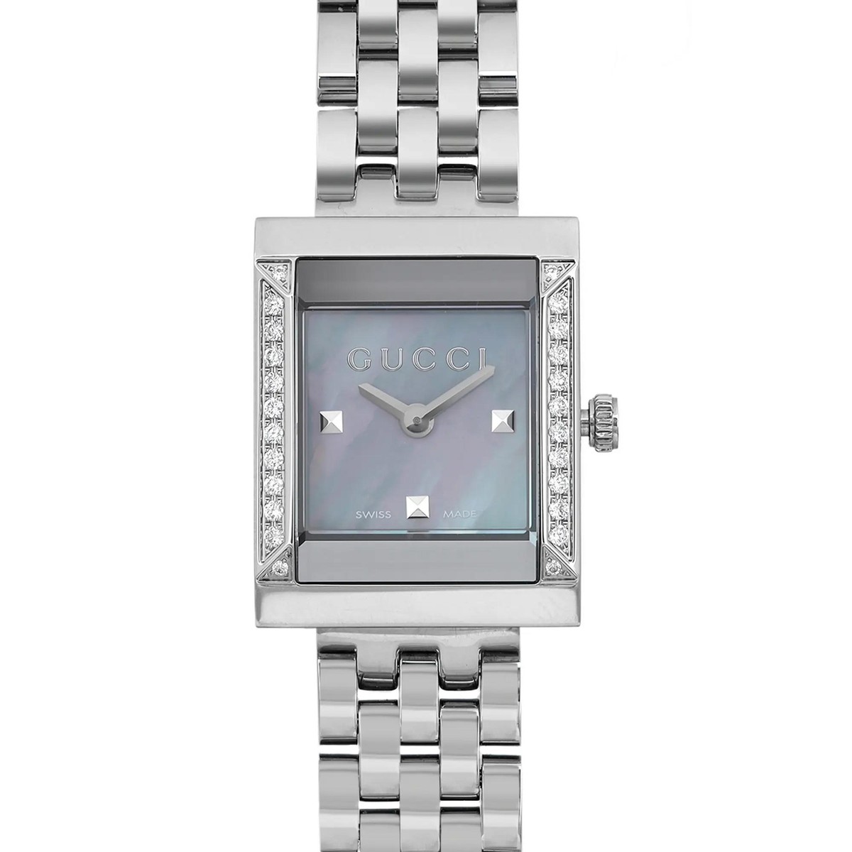 GUCCI Gフレーム スクエア ベゼルダイヤ 腕時計 Gucci G-Frame Diamond Mother of Pearl Dial Ladies Watch YA128404