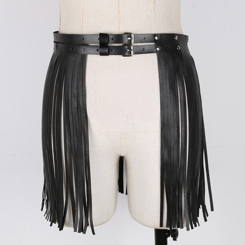 Damen Kunstleder Quaste Flapper Rock Hohe Taille Punk Tanz Röcke Party Clubwear - Picture 4 of 54