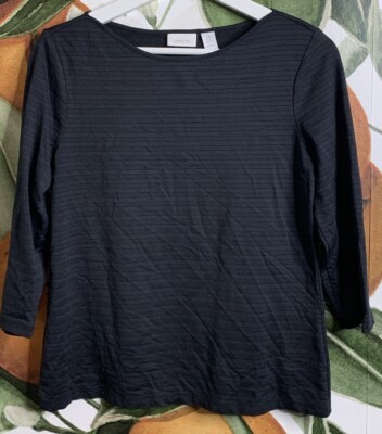 Chicos Size 0 US Small Black Boatneck 3/4 Sleeves Shirt Top