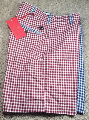 NWT! SOUTHERN PROPER-Blue/Red/Wht Chk, Mens Flt.Fnt, Summer Bermuda Shorts-(30)