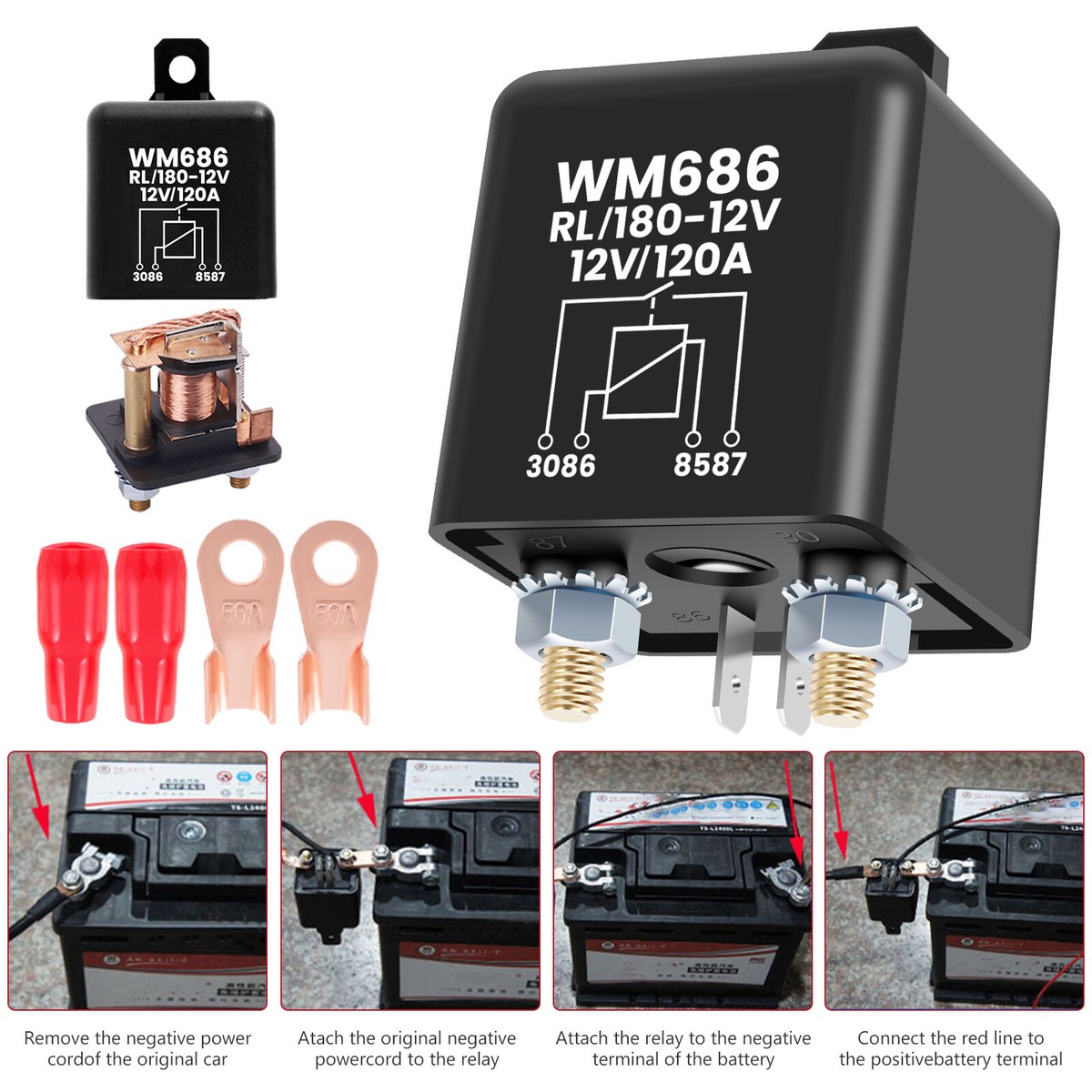 Auto Return Relay Heavy Duty Car Relay HOPESPANNER 24V 200A 2-Pin Waterproof Auto Relay ...