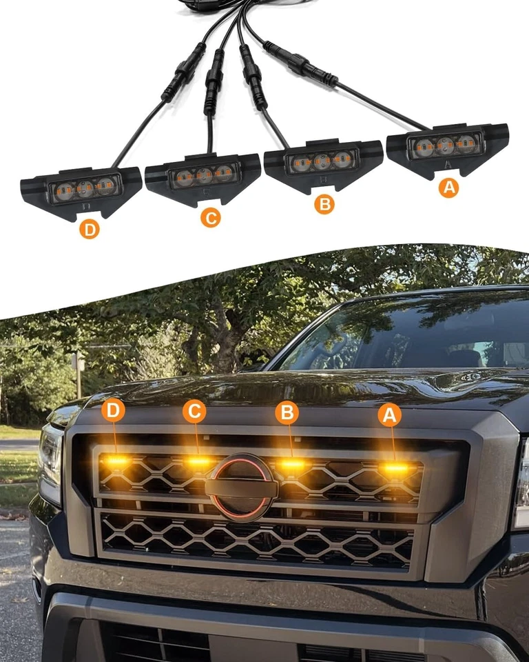For Nissan Frontier 2022 2023 2024 Grill Lights Amber Raptor Style LED DRL 4X X - Image 4 of 4