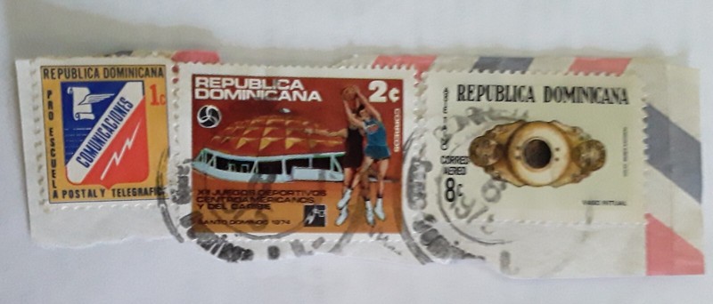 3 USED DOMINICAN  REPUBLIC STAMPS, SHIPS FOR 74¢, F-XF, 1,2 & 8c, On Paper