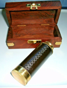Spyglass Brass w/Leather-Includes Unique Wood Storage Box with Brass Fittings
