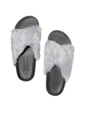 Victoria's Secret PINK NEW Faux Criss Cross Slides Color Moon Ray Gray Small