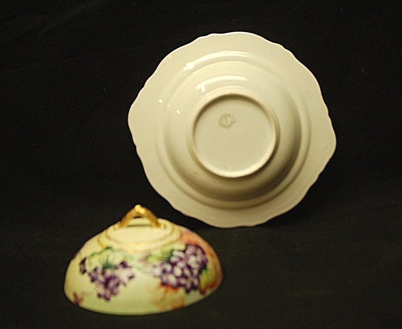 Antique O&EG Royal Austria Round Covered Butter Dish Hand Painted