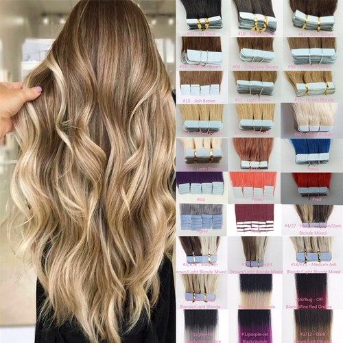 Cinta invisible en extensiones de cabello humano tramas de piel cabello Remy premium 16-24 pulgadas - Imagen 4 de 116