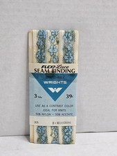 Vintage Wrights Seam Binding Flexi-Lace 3 Yds Blue Green Floral Sewing Material