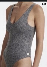 VUORI Halo Dreamknit Sleeveless Bodysuit Heather Gray Plunge Neckline Stretch XL