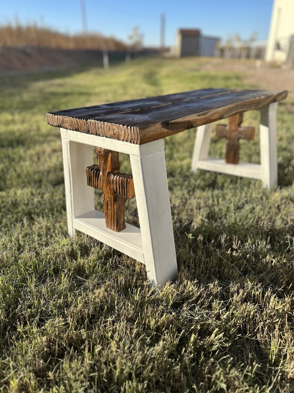 Cross Bench Handcrafted Solid Wood Indoor Outdoor Furniture Bench